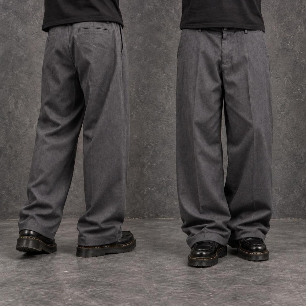 34x30 Gray Pleated Baggy Wide Leg Dress Pants Men's Y2K Grunge